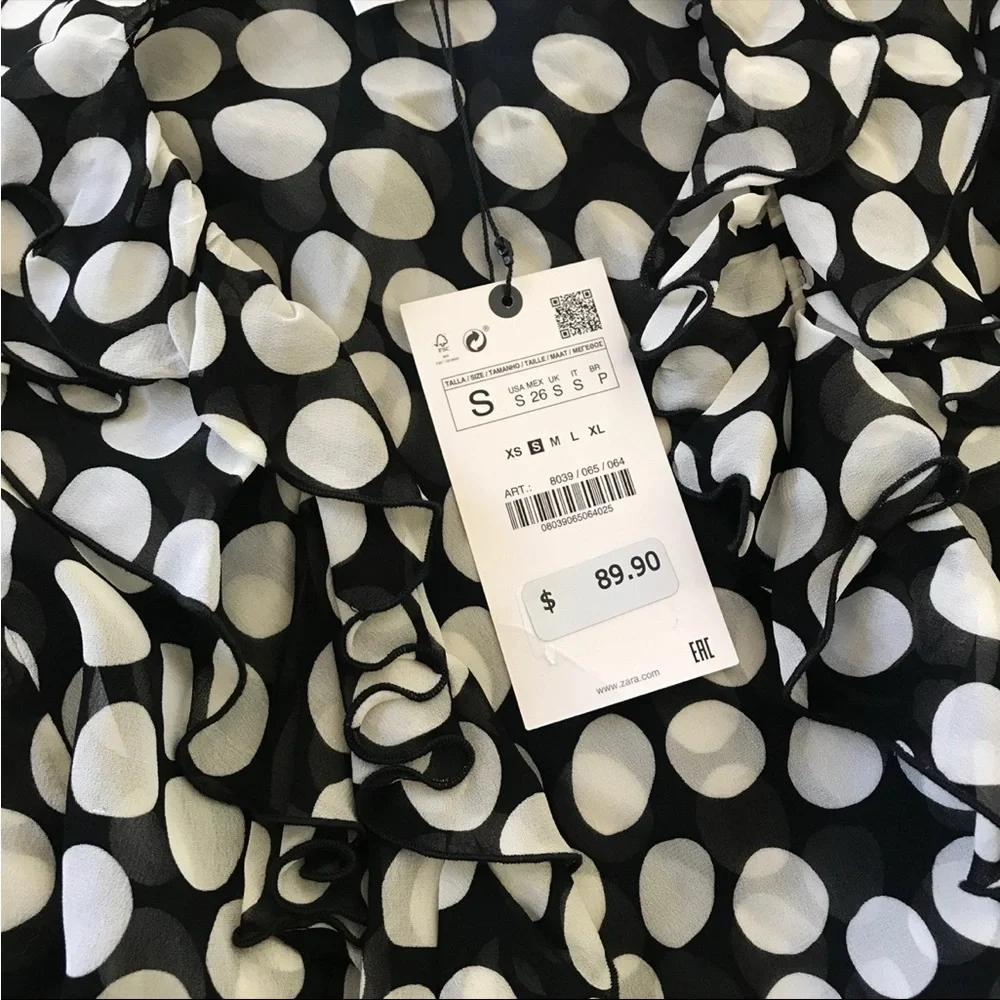 Zara Ruffled Polka Dot Blouse Dress - Small - Picture 10 of 12